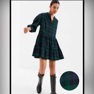 Gap mini tiered plaid shirt dress